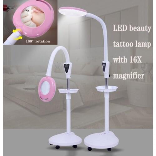16X LED Magnifying Glass Cold Light Lamp Touch Screen Dimmable Tattoo Lamp Work Lamp Beauty Eye Care Shadowless Floor Lamp