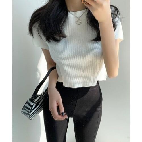 High Street Fashion Women White Crop Top Cotton Round Neck Short Sleeve Summer T-shirt Female Casual Streetwear Tops