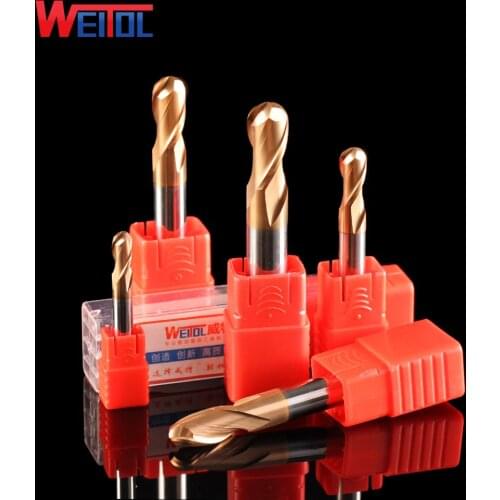 Weitol 1PCS HRC60 2 Flutes Ball Nose End Mill Metal Milling Cutters CNC Router Bits For Cutting brass