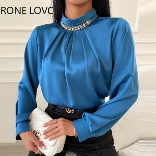 Women Plain Mock Neck Long Sleeve Blouse Spring Tops and Blouses