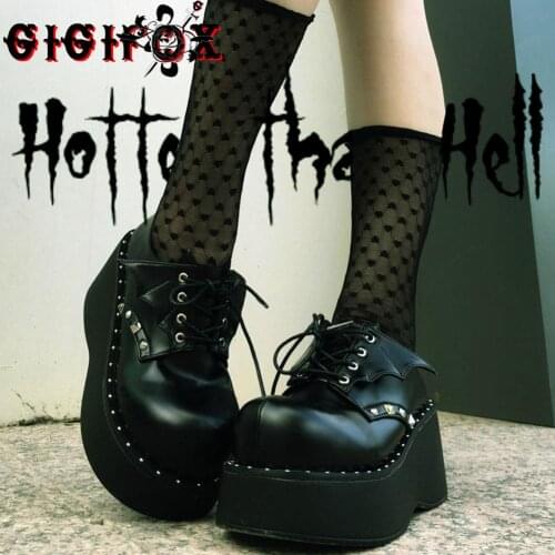 2021 Lovely Gothic Style Lolita Punk Cosplay Black Comfy Walking Wings Chunky Heels Platform Shoes Women Footwear Big Size 43