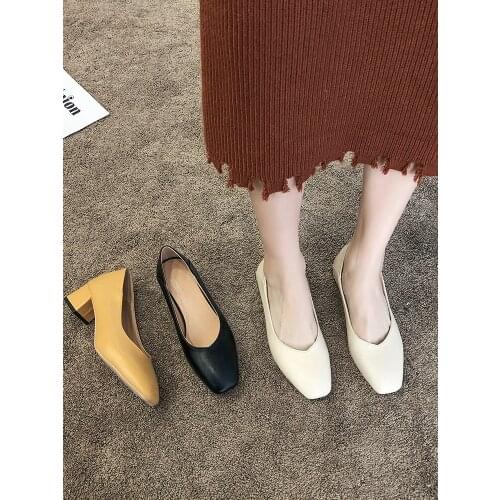 Summer and spring new womens high heels fashion simple pure color square toe shallow mouth mid-heel shoes elegant