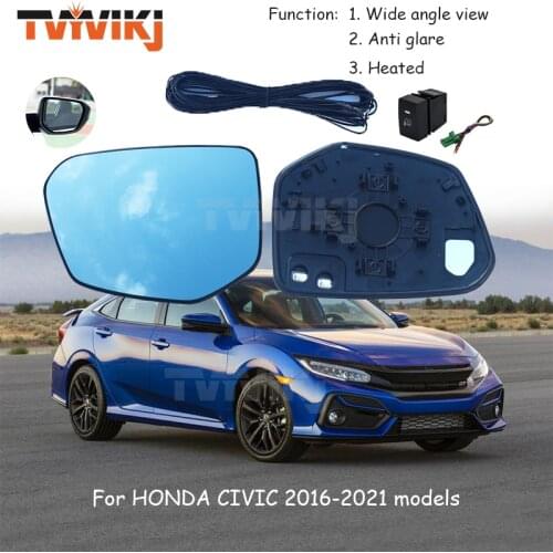 TVYVIKJ Side Rearview Mirror Blue Glass Lens For HONDA CIVIC 2016 2017 2018 2019 2020 FC1 FC7 Wide Angle View anti glare wing