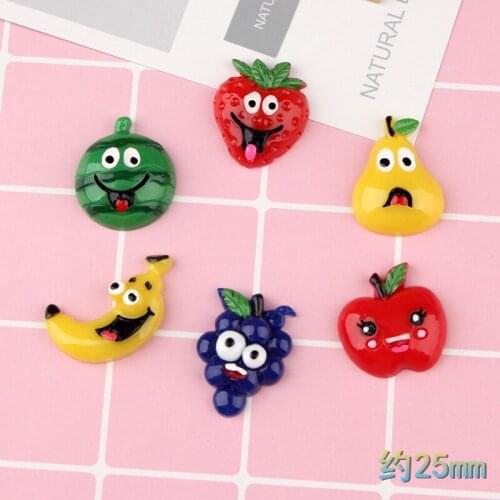 10pcs Kawaii Resin Cabochons Flatback Colorful Fruit DIY Jewelry Findings Ornament Accessories Girl Hair Elastic Band Decor 25mm