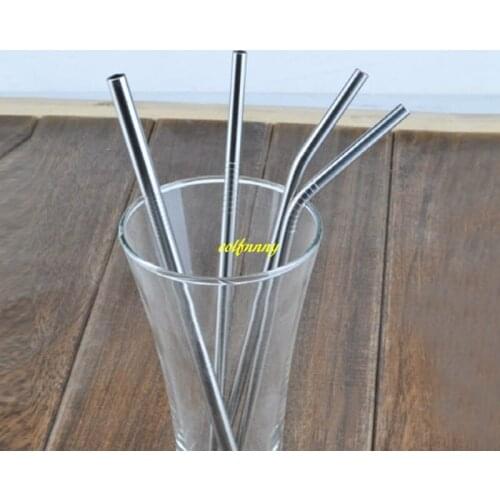 10pcs/lot 6mm*215mm Straight & bend Metal drinking straw 304 stainless steel straw With 5pcs free brush