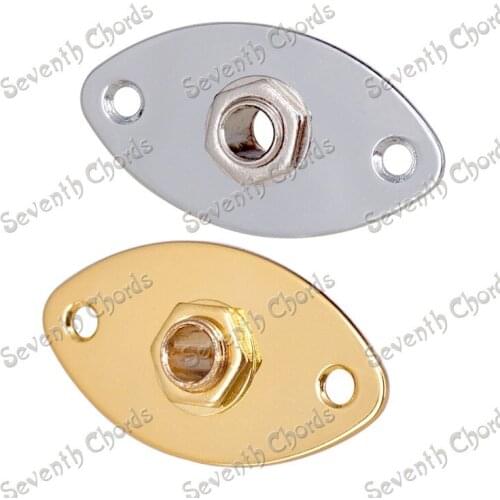 2 Pcs Oval Flat Jack Plate With 1/4" 6.35mm Guitar Jack output input Plug Socket for Guitar Bass - Chrome & Gold for choose