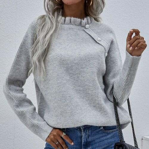 2021New High Neck Sweater for Women Knitted Basic Pullover Thick Gray Sweater with Collar Womens Beige Vintage Sweaters