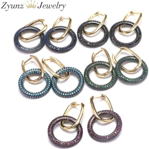 5 Pairs, Colorful CZ Micro Pave Dangle Circle Hoop Earrings Round Circle Earrings Brincos Jewelry For Women