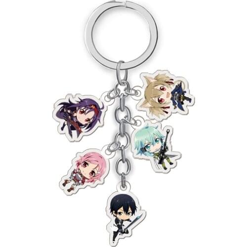 5pcs Sword Art Online SAO Kirigaya KazutoYuuki Asuna Figure Cartoon Key chain pendant Fashion jewelry keyring Decoration Gift