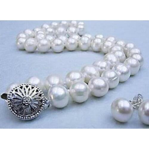 8-9MM Real Natural White Akoya Cultured Pearl necklace earring set 18"
