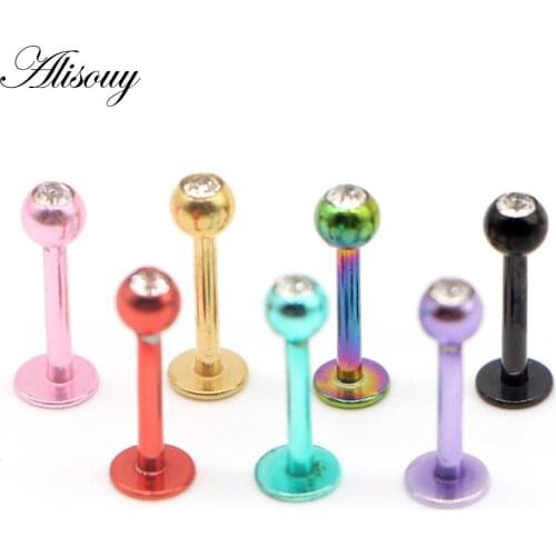 Alisouy 1 Piece 16G 316L Surgical Steel Titanium Anodized Labret Lip Stud Ring Ear Tragus Stud Barbell Body Piercing Jewelry