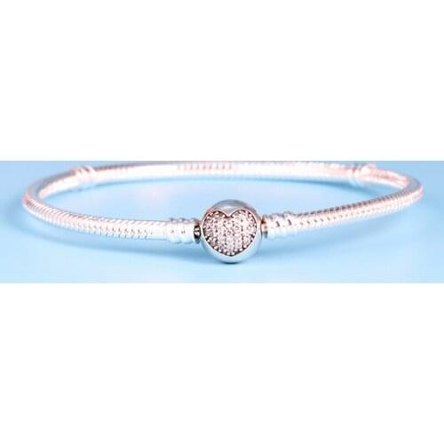 Authentic 925 Sterling Silver Moments Heart with Silver Clasp Bracelets Fit Original Charm For Women DIY Jewelry S925 Bangle