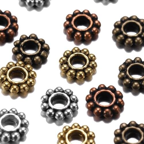 1000 Pcs 5mm Metal Spacer Beads Daisy Wheel Flower Charm Loose Beads Gold Silver Color For Jewelry Making Needlework Accessories