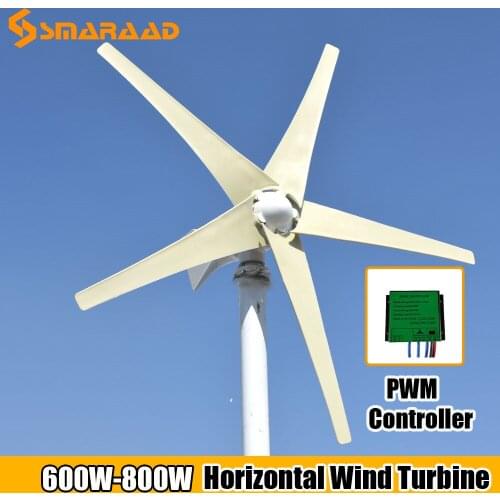 CE Hot Sale Free Energy Wind Turbine Generator Windwill 600W 800W 12V 24V With 3 Blades 5 Blades MPPT PWM Controller For Homeuse