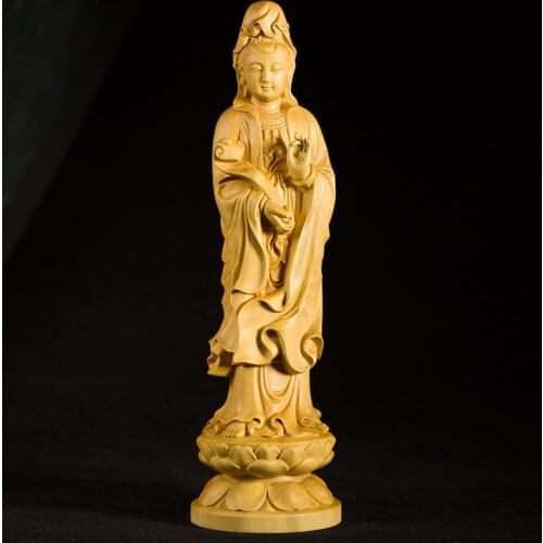 20CM Ruyi Guan Yin Buddha Statue Zen Buddhism Home Decoration Wood Crafts Gift Wood Figurines Statue