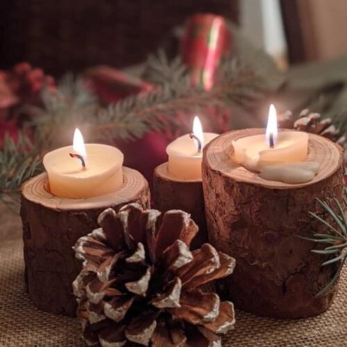 1Pc Wooden Candlestick Rustic Wedding Party Decoraiton Embedded Candle Holder Base for Christmas Navidad Centerpieces Decor