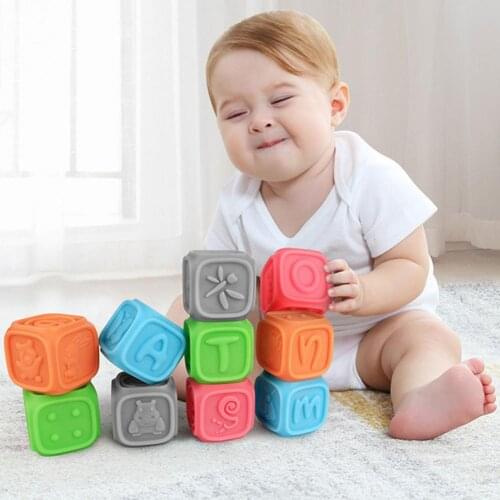Baby Toy Soft Building Blocks 3D Touch Hand Balls Baby Massage Rubber Teethers Squeeze Sensory Montessori Bath Toy For Kids Gift