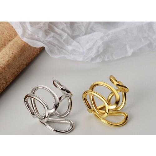 Design sense of light luxury S925 sterling silver hollow geometric round wire ring female ins simple opening index finger ring