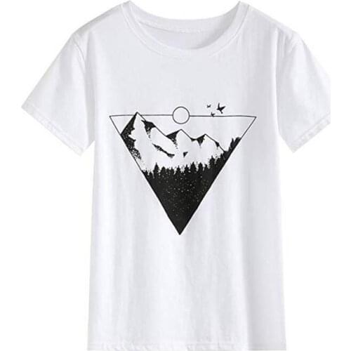 Womens T Shirts Mountain Printed Summer Short-sleeved T-shirt womens fashion casual Korean Graphic Tee cotton wild Tees Woman