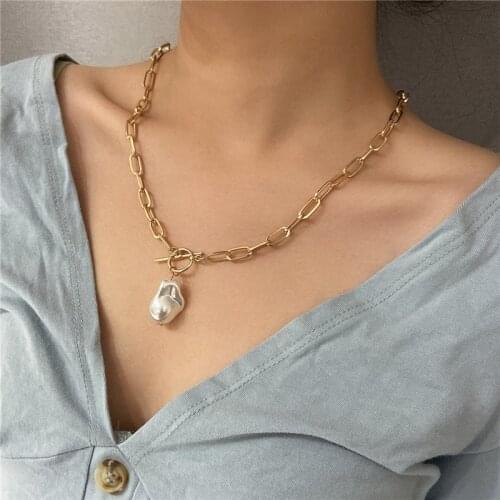 Gothic Baroque Irregular Pearl Pendant Choker Necklace for Women Wedding Party Punk Long Chain Necklaces Christmas Jewelry