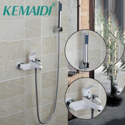 KEMAIDI White Painting Bathroom Wall Mounted Shower Spray With Plastic Handle Shower Solid Brass Mixer Bathtub Faucet Shower Set