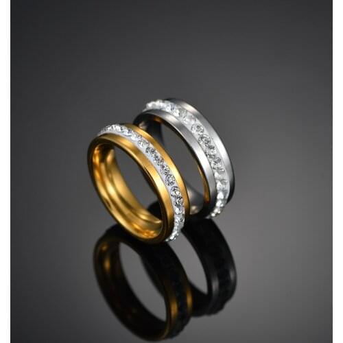 Classic Engagement Wedding Rings For Women Men Crystal Jewelry Stainless Steel Couple Wedding Bands Fashion Brands Jewelry Gift