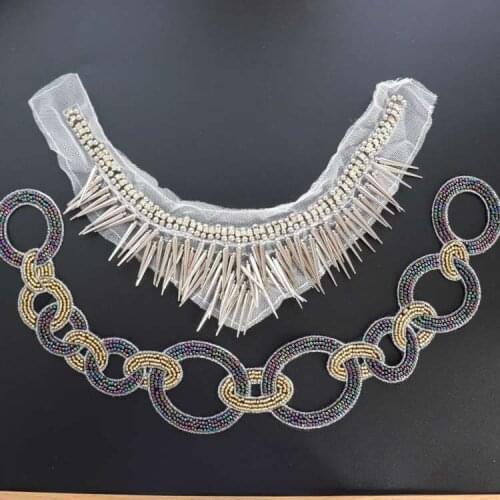 Beautiful lace beaded Embroidered Lace collar Sew on Patch for Collar Bridal Dress