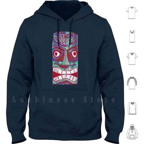 Red Tiki God Totem Hoodies Long Sleeve Tiki Ananas Party Beach Party Luau Summertime Party Tiki
