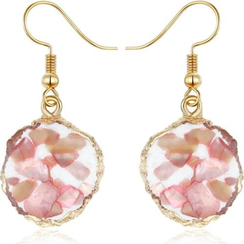 Dayoff Broken Stone Round Fake Druzy Earring For Women 2019 Bohemian Handmade Pink Resin Drop Earrings Design Jewelry E241