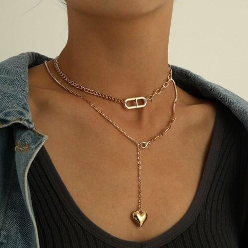 Hot Sale Multi-layer Choker Necklace for Women Alloy Heart Pendant Necklace Lady Party Accessories Luxury Fashion Jewelry 2021