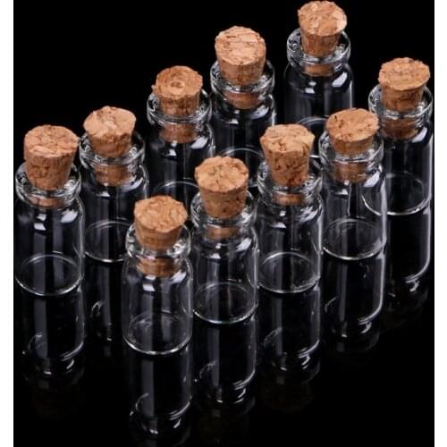 10pcs Mini Glass Wish Bottle Vial with Cork Stopper Storage Pendant 0.5/1/2/20mL