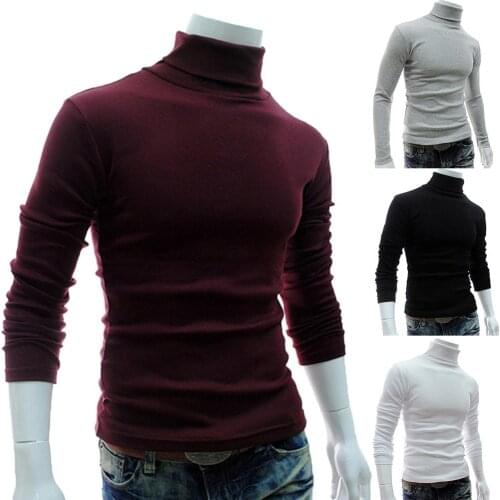 Fashion Men Sweater Solid Color Long Sleeve Turtleneck Sweater in Mens Pullovers Knitted Sweater Men jersey hombre cuello
