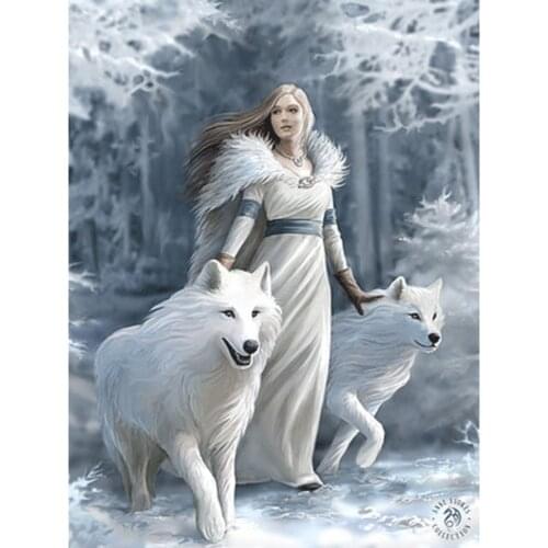 Animal Wolf And Woman Printed Canvas 11CT Cross Stitch Kit DIY Embroidery Hobby Sewing Handmade Painting Gift Design Package
