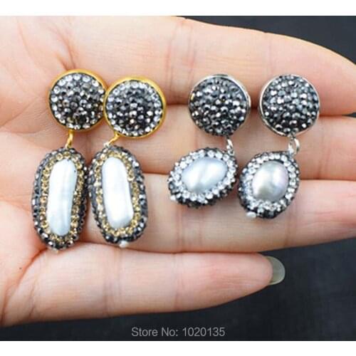 One pair white freshwater pearl biwa and baroque hook earrings FPPJ wholesale beads