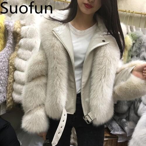 Office Lady Full Fox Fur 2021 Winter New Fashion Women Short Zipper Jacket Female Stitching Model One Fur Parkas Overcoat