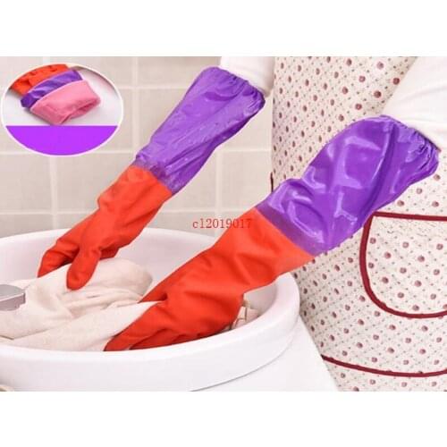 Plush dishwashing gloves thickened in winter rubber laundry rubber plastic kitchen dishwashing household waterproof and durable