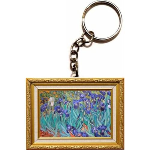 QiYuFang Photo Frame Oil Painting Gorge Flower Acrylic Key Chain Keychain Car Keyring Men Bag Women Key Ring Keychains Keyrings