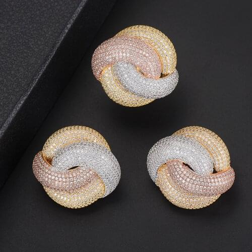 LARRAURI Luxury Cubic Zirconia Stud Earrings and Ring Jewelry Set For Women Deluxe Nigerian Wedding Jewelry Sets Wedding Jewelry