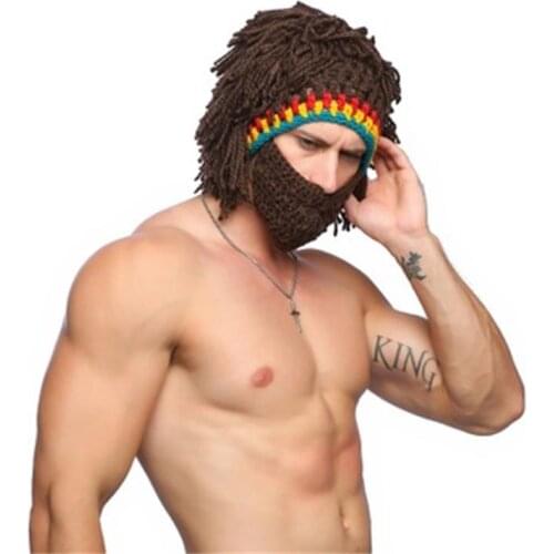 Handmade Wig Cap Men Women Balaclava Knitted Wig Beard Hat Rasta Beanie Winter Warm Crochet Funny Caps Party Club Mask Halloween