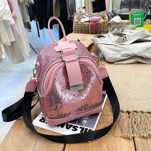 Women Fashion Designer Glitter Leather Backpack Large Capacity Casual Student School Bags Solid Color Sequin Travel Backpacks