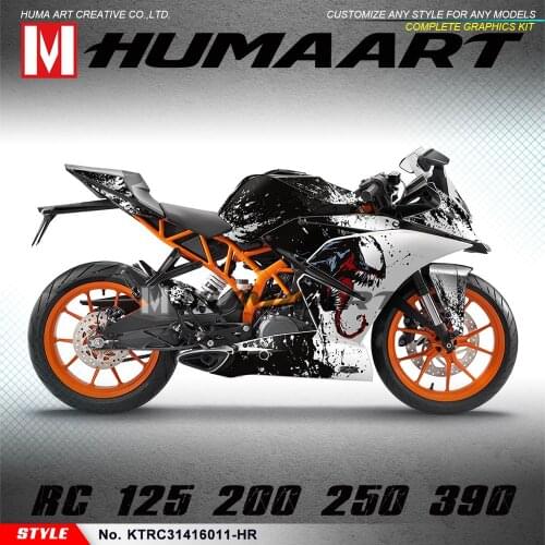 HUMAART Sport Bike Heat Resistant Stickers Full Wraps Custom Vinyl Decals Kit Fit RC 125 200 RC125 RC200 2014 2015 2016, Venom