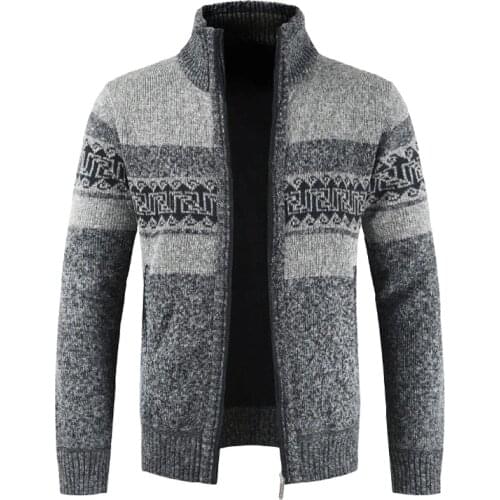 Sweater Men Cardigan Thick Warm 2018 Fashion Casual Print Slim Long Sleeve Mens Sweater Cotton Fleece Zipper Knitted Sweaters