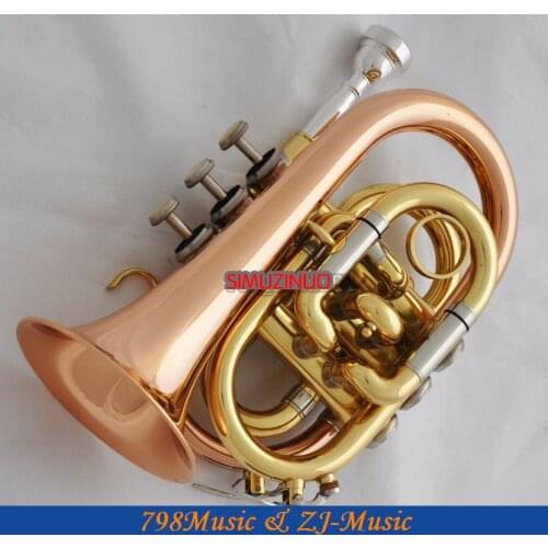 Pro Rose Brass Material Pocket Trumpet Bb horn Cupronickel tuning pipe With Case