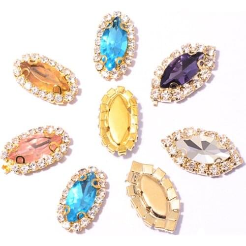 Horse eye Sew on Rhinestones with gold Crystal Diamonds Lace Sewing rhinestone glitter for needlework Garments clothes shoes