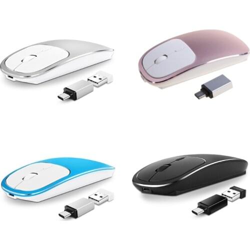 Universal Aluminum Rechargeable Optical Mice Type C + USB 2.4Ghz 1600DPI Wireless Mouse for Laptop PC Notebook Desktop