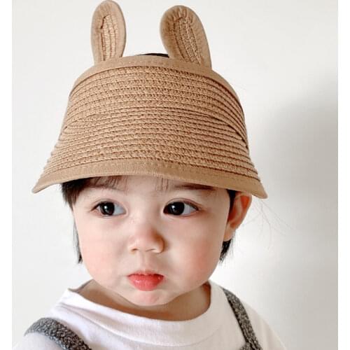 Toddler Baby Infant Cap Sun Protection Breathable Straw Hat Summer Beach Girl Princess Hats Cute Ears Kids Caps Boy Bonnet 1-2 Y