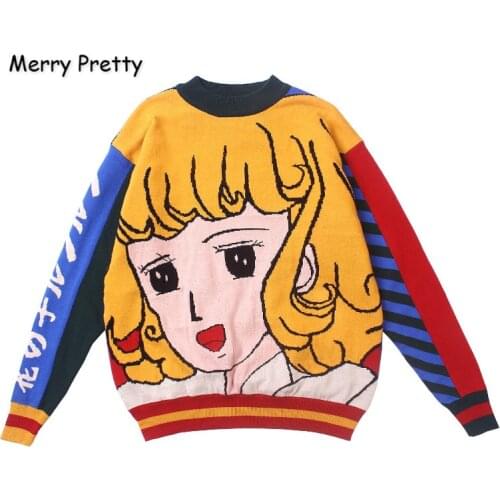 MERRY PRETTY Women‘s’ Cartoon Embroidery Knitted Sweaters And Pullovers Sweet Style Girls Knit Jumpe Sweater Jacquard
