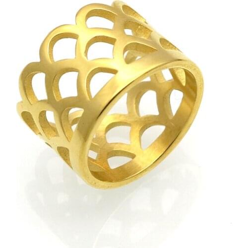Fashion Women Men Gold Color Hollow Crow Stainless Steel Fish Scale Arc Shape Finger Ring Jewelry For Christmas Gift