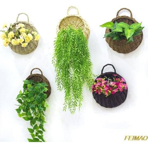 1PC Flower Planter Wall Hanging Wicker Rattam Basket Garden Vine Pot Indoor Plants Holder