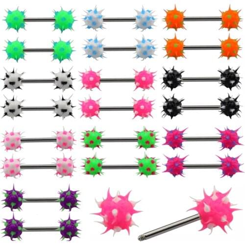 2Pcs Silicone Ball Nipple Bar Rings Women Surgical Steel Body Piercing Jewelry 14 Gauge Punk Rings Nipple Ring Barbell